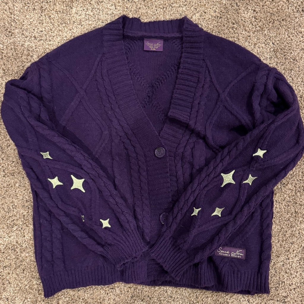 Taylor Swift Speak Now Cardigan Purple Star Knit Official Merch Xl/Xxl